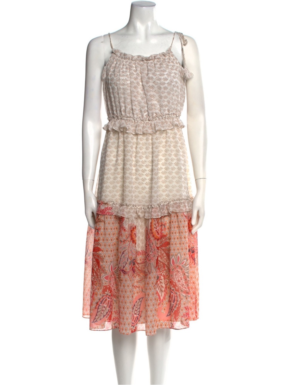 Misa Los Angeles cream and pink floral midi dress